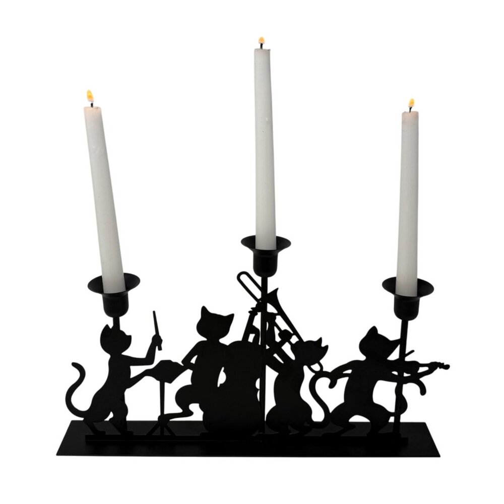 Vintage Penco Black Metal Cat Band 3 Candle Candelabra Taper Candle Holder Gift